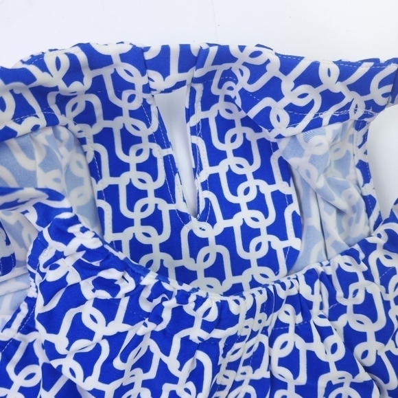 Jude Connally Blue and White Patterned Dress Sz L - Picture 16 of 16